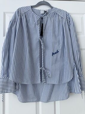 Blue & White Striped Tie-Front Blouse